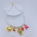 Charming pearl necklace with gold heart, cherry, bear, strawberry, and balloon dog charms - Pink Balloon Dog Cherry Strawberry Style (#4)