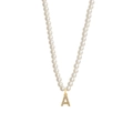 Faux pearl necklace featuring a gold letter A pendant with sparkling crystal inlay - Letter A
