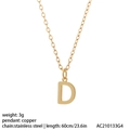 Collier avec pendentif lettre D dorée polie avec chaîne en acier inoxydable de 60cm - Style Lettre D (NK084D)