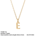 Collier à pendentif lettre E doré poli en acier inoxydable et cuivre pour femme - Style Lettre E (NK084E)