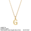 Collier doré avec pendentif lettre G et chaîne en acier inoxydable de 60cm pour femme - Style Lettre G (NK084G)
