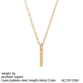 Collier à barre dorée avec pendentif en cuivre et chaîne inox de 60cm - Style Lettre I (NK084I)
