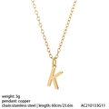 Collier en acier titane doré avec pendentif lettre K et chaîne de 60 cm - Style Lettre K (NK084K)