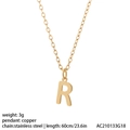 Collier doré avec pendentif lettre R en cuivre et chaîne en acier inoxydable - Style Lettre R (NK084R)