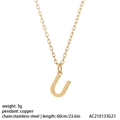 Collier doré avec pendentif lettre U majuscule en acier inoxydable poli et cuivre - Style Lettre U (NK084U)