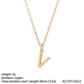 Collier en acier inoxydable doré avec pendentif lettre V chaîne 60cm et poids 3g - Style Lettre V (NK084V)