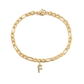 Vergulde roestvrijstalen Figaro-schakelarmband met kristallen letter F hanger - Figaro Armband F