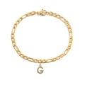 Vergulde Figaro-kettingarmband met een fonkelende kristallen letter G hanger - Figaro Armband G