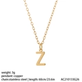 Collier doré avec pendentif lettre Z en cuivre poli et acier inoxydable, 60cm - Style Lettre Z (NK084Z)