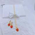 Cute red strawberry pendant necklace and matching hoop earrings set in a white gift box - Necklace & Earrings