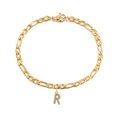 18K vergulde Figaro-armband met een met zirkonia ingelegde letter R-hanger voor dames - Figaro Armband R