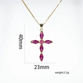 Collana con croce placcata oro 18 carati con pietre di zircone rosa taglio marquise - Ciondolo Pietra Rosa Solo (Senza Catena)