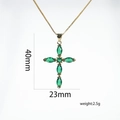 Ciondolo a croce placcato oro 18K con zirconi verde smeraldo 40x23mm per gioielli fai da te - Ciondolo Pietra Verde Smeraldo Solo (Senza Catena)