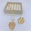 Detailed view of gold plated monstera leaf pendants with sparkling cubic zirconia inlay - Gold Monstera Leaf Style / Gold (Pendant Only)