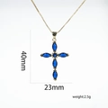 Ciondolo a croce placcato oro 18K con zirconi blu taglio marquise, lungo 40mm - Ciondolo Pietra Blu Scuro Solo (Senza Catena)