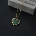 Elegant gold-plated heart pendant necklace with green zircons and box chain - Green Heart Pendant Only (Without Chain)