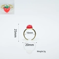 Adjustable gold-plated strawberry ring with red enamel finish and dimension markings - Gold Strawberry Chain Band (#3)