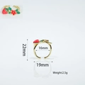 Detail view of gold-plated open ring with red strawberry and green leaf enamel charms - Gold Strawberry and Flower Style (#6)