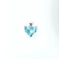 Macro shot of heart-cut blue zircon pendant with elegant silver prong setting details - Sky Blue