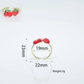 Detail showing dimensions of gold-plated strawberry and cherry open ring with red enamel - Gold Asymmetric Cherry and Strawberry (#10)