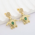 Exquisite gold turtle earrings with teardrop green gemstone and white zircon accents - Sea Turtle Style (#1)
