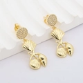 Gold ocean earrings featuring starfish, seashells, and zircons on white stone steps - Shell Conch Starfish Mix Style (#3)