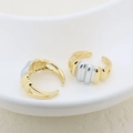 Two-tone adjustable open ring with vertical ribbed texture on a white ceramic plate - Croissant Pleated Texture Style (#5)