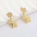 Close-up of golden starfish earrings with clear zircons on a white textured background - Starfish Pave Zirconia Style (#4)