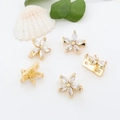 5pcs 14k gold plated flower spacer beads with sparkling zircon for DIY jewelry making - Five-Petal Flower Double Row
