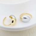 Exaggerated two-tone open ring with asymmetric liquid metal design in gold and silver finish - Irregular Spherical Liquid Metal Style (#7)
