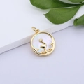 Gold plated butterfly shell pendant with flamingo design on a white pedestal - Gold Flamingo Style (MLDZ-3-2)