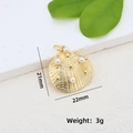 Detailed size view of gold seashell charm with five pearls, 21mm by 22mm dimensions - Textured Shell Pendant (#4)