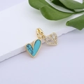 Detail of gold-plated double heart pendant with turquoise marble and zircon pavé stones - Textured Double Heart (MLDZ-3-9)