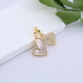 Macro detail of gold plated heart pendant with mother of pearl and paved zircons - Mother of Pearl Double Heart (MLDZ-3-10)