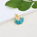 Detail of gold seashell pendant with blue enamel, starfish, and pearl on white stone - Blue Pink Starfish Shell Pendant (#7)