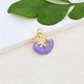 Detail of seashell charm with purple enamel, white pearl and golden starfish - Purple Starfish Shell Pendant (#9)