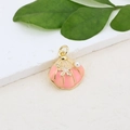 Pink shell pendant with starfish, pearl and rhinestone for DIY jewelry making - Pink White Starfish Pearl Shell Pendant (#10)