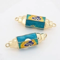 Hexagonal enamel jewelry connectors with YOU engraving and blue yellow zircon details - YOU Letter Style (2)