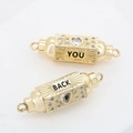 Golden hexagon connector with heart zircon and 'YOU BACK' engraving for DIY jewelry - YOU BACK Engraved Style (4)