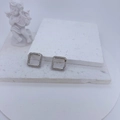 Micro-pave square silver hoop earrings with white crystals on a minimalist stone base - Silver Square Style