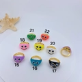 Colorful enamel smiley face rings with zircon eyes on gold metal base set on white background - Smile Design Style 15 (15)