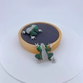 Micro-pave green and white cubic zirconia frog brooch with vivid emerald eyes and silver plating - Platinum Plated Green Zirconia
