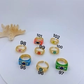 Collection of colorful enamel Evil Eye rings with gold finish and zircon stones - Red Evil Eye Enamel Ring (95)