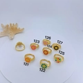 Detailed macro view of colorful enamel flower smiley face open rings in gold finish - Smiley Face Flower Open Style (121)