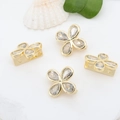 14k gold plated four-petal flower spacer beads with clear zircon stones for DIY jewelry - 4-Leaf Clover (Gold)