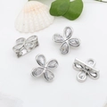 Set of four silver flower charms with pear-cut zircon stones for DIY jewelry making - 4-Leaf Clover (Silver)
