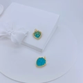 18K gold plated shield pendant necklace with green malachite, zircon and turquoise stones - Malachite Green (#1)