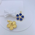 18K gold plated flower pendant necklace with blue stones and micro-set cubic zirconia - Five-Petal Flower Pave Pendant (#1) / Deep Blue (Lapis Lazuli)