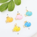 Colorful tropical fish pendants in five vibrant enamel colors with 18K gold plating - Rounded Fish Shape (#3) / Orange Round Fish Style (A)
