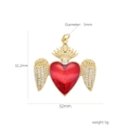 18k gold plated copper heart wings pendant with red enamel and zircon stones - Sacred Heart Wings Style (#1)